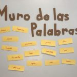 A Muro de las Palabra: several words written on cards and hanging on a wall