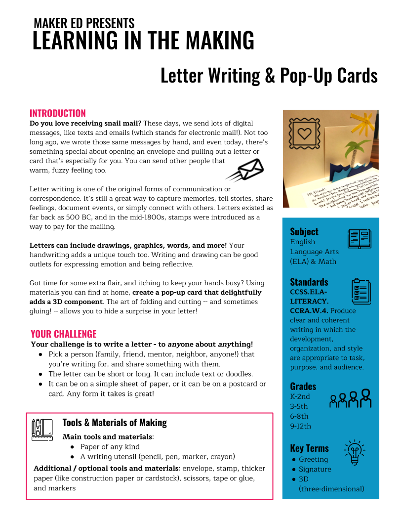 Learning in the Making: Pop-up Cards and Letter Writing